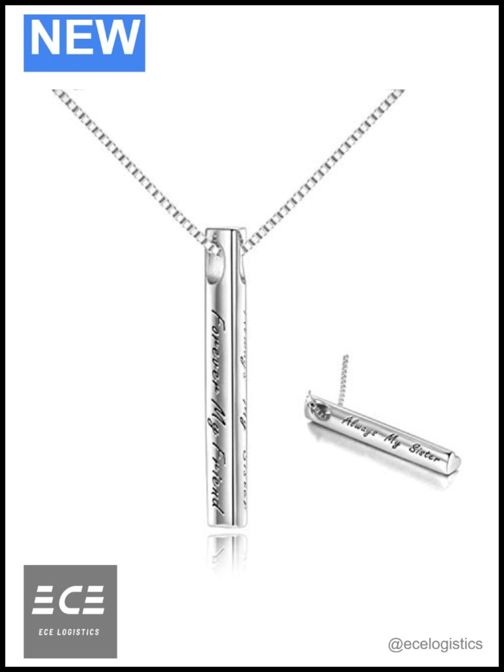 Sterling Silver Sister Bar Necklace Inspirational Gift